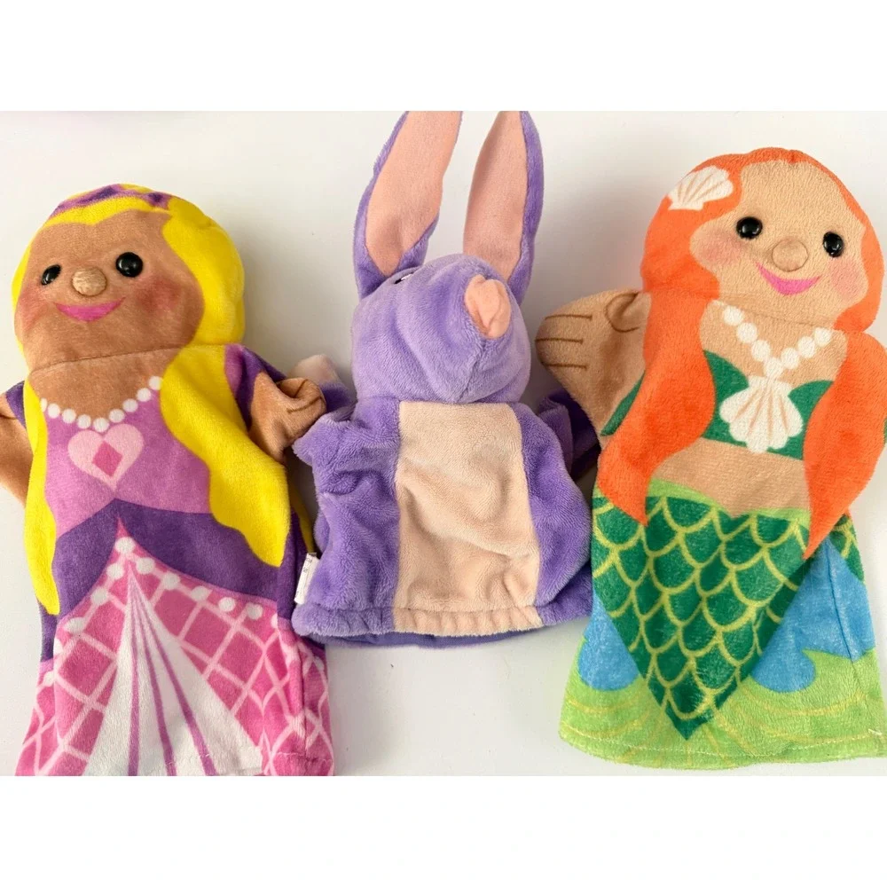 Plush Hand Puppet Set Princess Mermaid and Purple Bunny Storytelling Toys 3pc